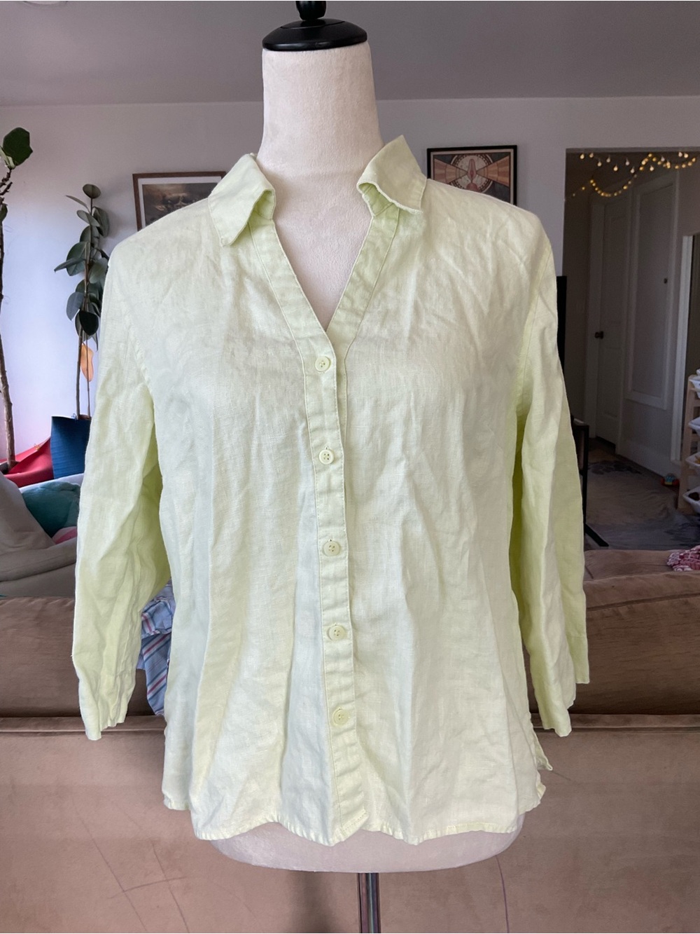 🌼Style & Co 100% Linen Butter Yellow Button Up Shirt Blouse Laganlook Gorpcore